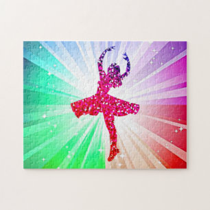 Dancing lights puzzle with beautiful dancer.
