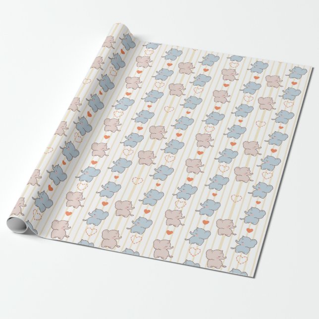 Dancing Little Baby Elephants Wrapping Paper (Unrolled)