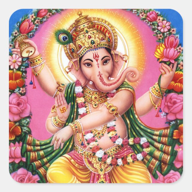 Dancing Lord Ganesha Square Sticker (Front)