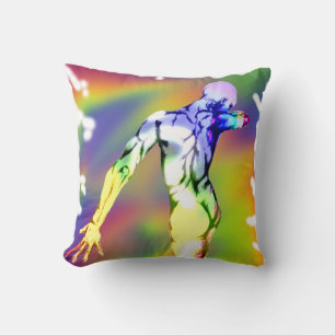 dancing male figure in pride colours cushion