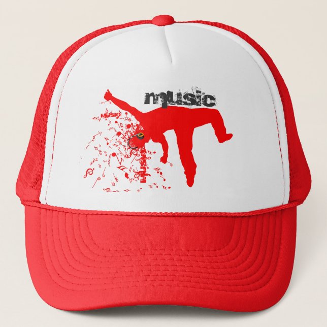Dancing Man, Red Silhouette Music Concept Design 2 Trucker Hat (Front)