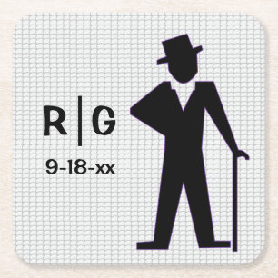 Dancing Man Silhouette Top Hat & Cane Custom Square Paper Coaster
