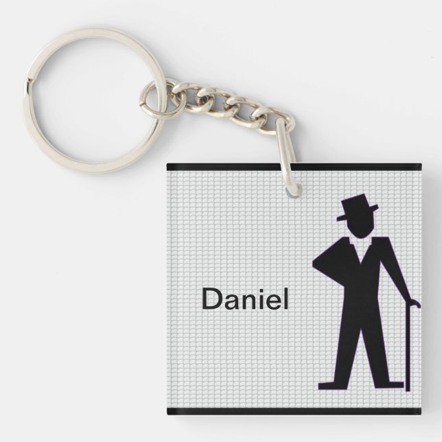 Dancing Man Silhouette with Name Key Ring (Front)