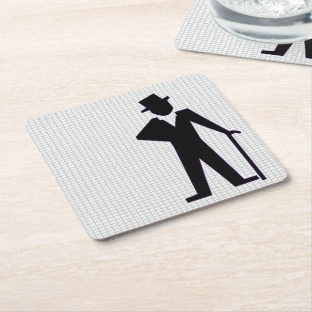 Dancing Man Silhouette with Top Hat and Cane Square Paper Coaster (Angled)