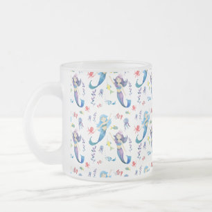 Dancing mermaids frosted glass coffee mug