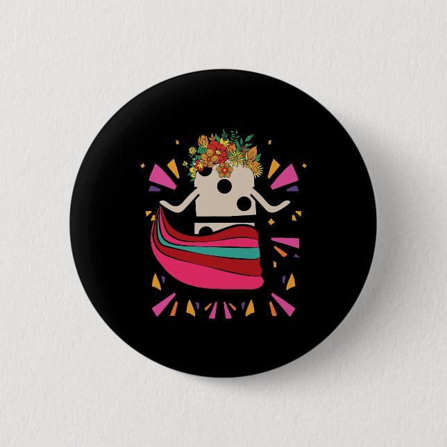 Dancing Mexican Train Domino Tile Flowers Funny Ga 6 Cm Round Badge (Front)