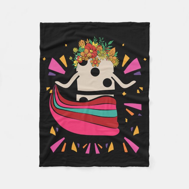 Dancing Mexican Train Domino Tile Flowers Funny Ga Fleece Blanket (Front)
