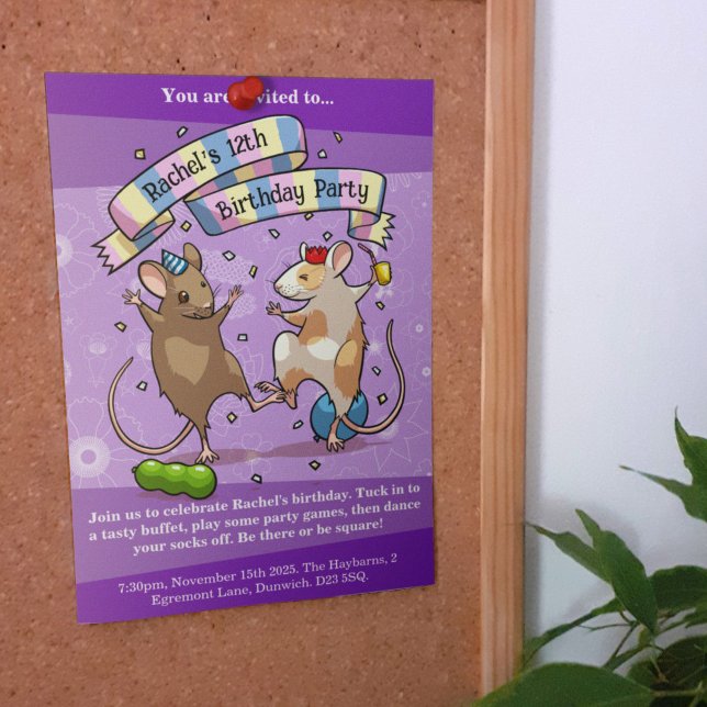 Dancing Mice Age & Name Happy Birthday Party Invitation (Creator Uploaded)