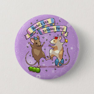 Dancing Mice Name & Age Happy Birthday Party 6 Cm Round Badge