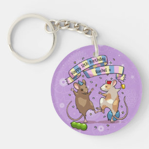 Dancing Mice Name & Age Happy Birthday Party Key Ring