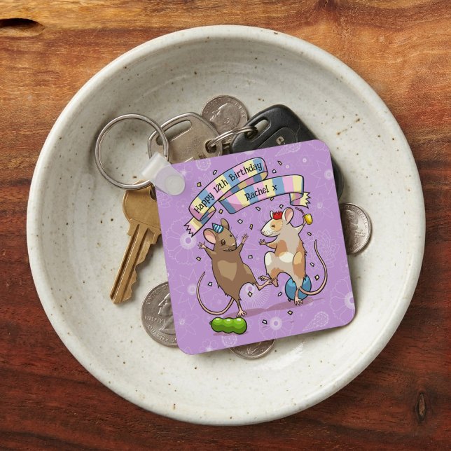 Dancing Mice Name & Age Happy Birthday Party Key Ring (Creator Uploaded)