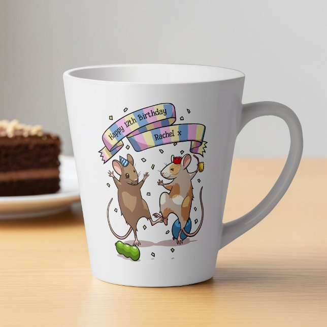 Dancing Mice Name & Age Happy Birthday Party Latte Mug (Creator Uploaded)