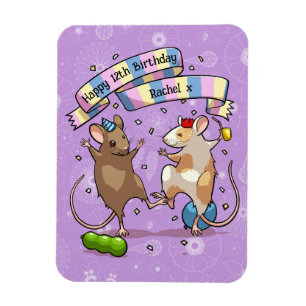 Dancing Mice Name & Age Happy Birthday Party Magnet