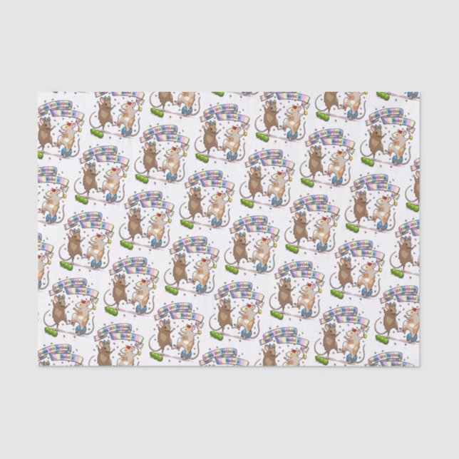 Dancing Mice Name & Age Happy Birthday Party Tissue Paper (Front)