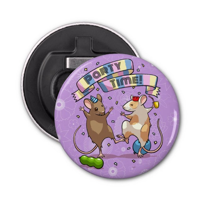 Dancing Mice Party Time Banner Confetti & Balloons Bottle Opener (Front)