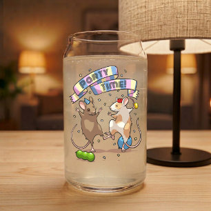 Dancing Mice Party Time Banner Confetti & Balloons Can Glass