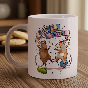 Dancing Mice Party Time Banner Confetti & Balloons Large Coffee Mug