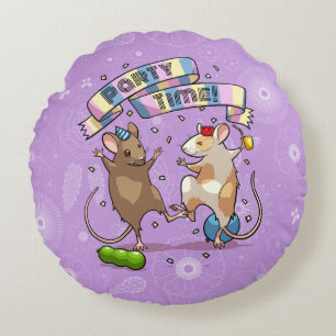 Dancing Mice Party Time Banner Confetti & Balloons Round Cushion