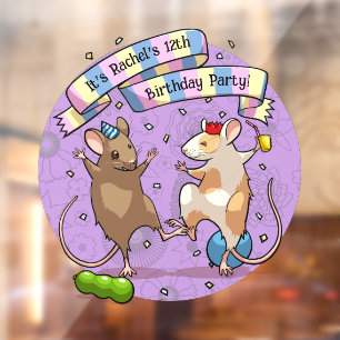 Dancing Mice Party Time Banner Confetti & Balloons Window Cling