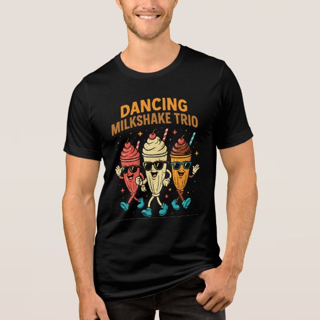 Dancing Milkshake Trio - Funny Retro Diner Sweet Tri-Blend Shirt (Front)