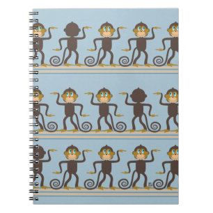 Dancing monkeys pattern, boys, blue notebook