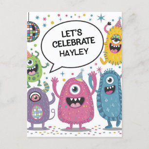 Dancing Monsters Party Kids Birthday Design Postcard