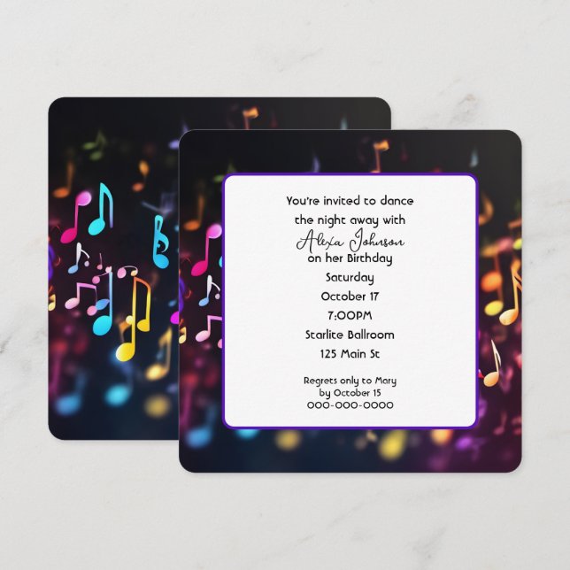 Dancing Music Notes Birthday Party Invitation (Front/Back)