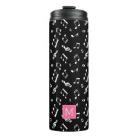 Dancing Music Notes Pattern and Pink Monogram