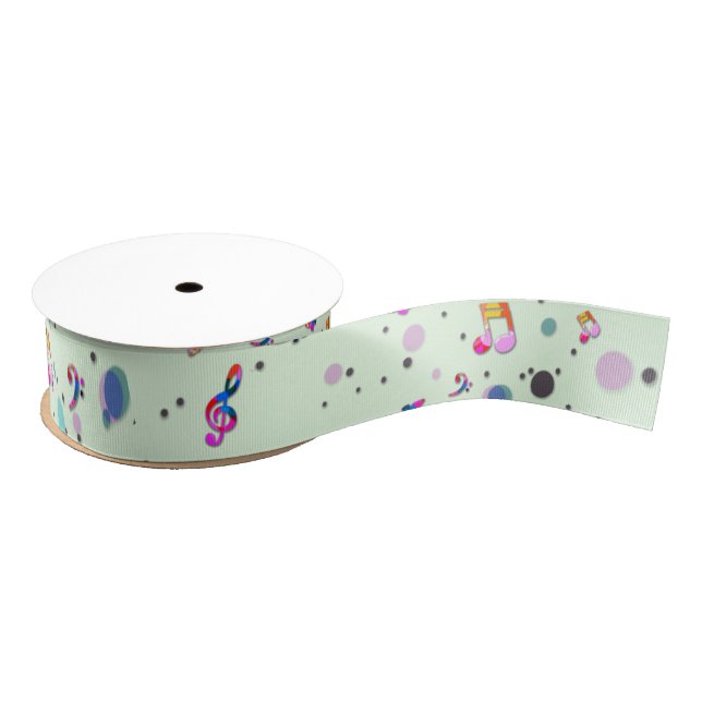 Dancing Music of Colours on Green Grosgrain Ribbon (Spool)