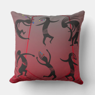 Dancing Native American Kokopelli Throw Pillow