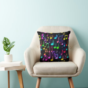 Dancing Neon Music Notes On Black Cushion