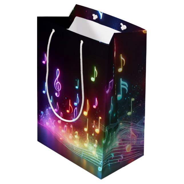 Dancing Neon Musical Notes  Medium Gift Bag (Back Angled)