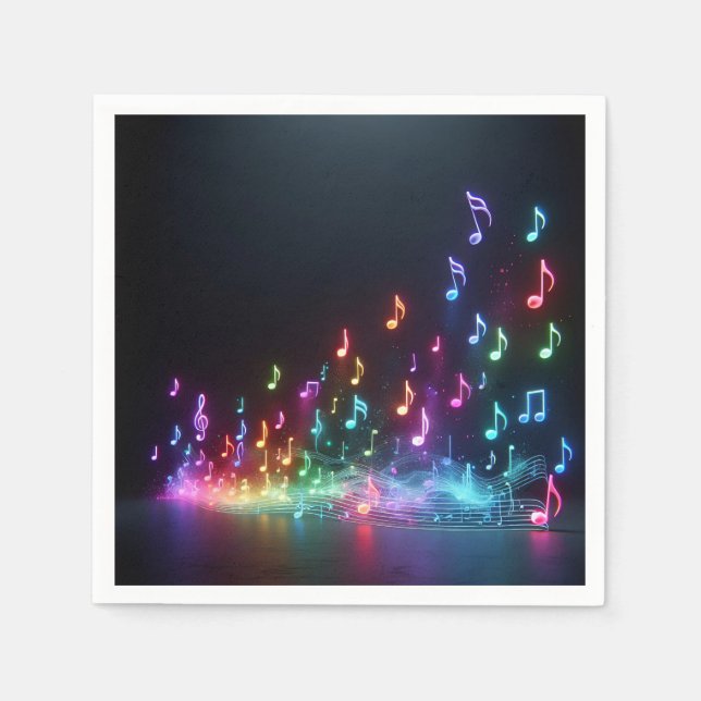 Dancing Neon Musical Notes  Napkin (Front)