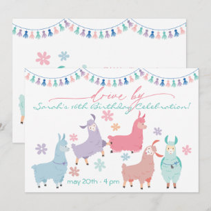 Dancing No Drama Llamas Drive By Birthday Party Invitation