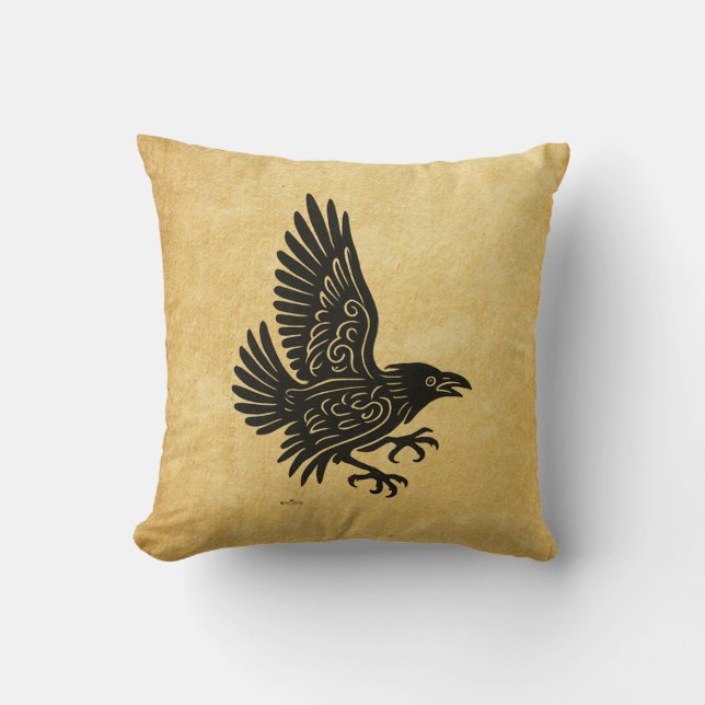 Dancing Norse Raven Cushion (Front)