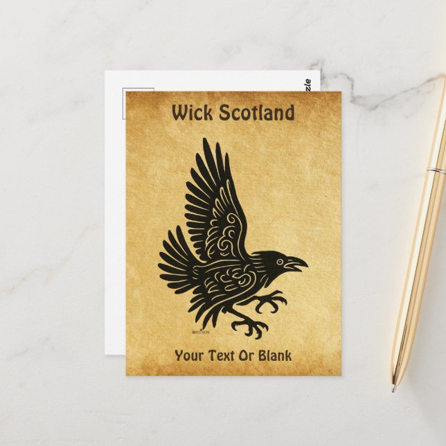 Dancing Norse Raven Postcard (Front/Back In Situ)