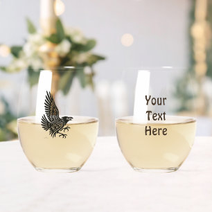 Dancing Norse Raven Stemless Wine Glass