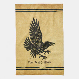 Dancing Norse Raven Tea Towel