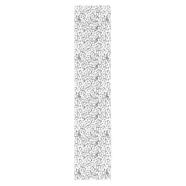 Dancing Notes in Black & White Short Table Runner (Front)