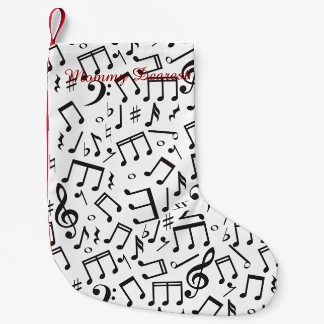 Dancing Notes in Black & White Small Christmas Stocking (Front)