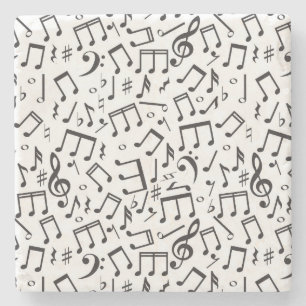 Dancing Notes in Black & White Stone Coaster