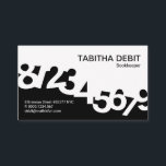Dancing Numbers Border Wave Bookkeeping Business Card<br><div class="desc">Design features a numbers wave that demarcate the card into two halves, one white while the other is black. Over at the top lies your prestigious name and job title. Southwards to the base are the contact details. Overleaf, details are at the center of the card. At the top is...</div>