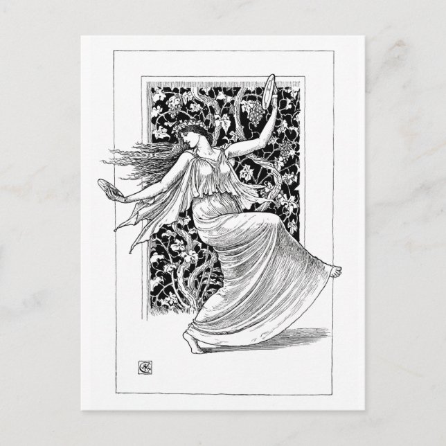 Dancing Nymph - Black and White Vintage Art Postcard (Front)