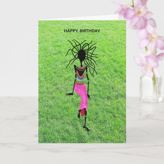 Dancing on the green Grass Birthday Card (Orchid)