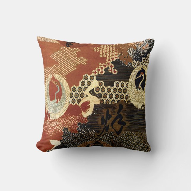 Dancing Oriental Cranes Cushion (Front)
