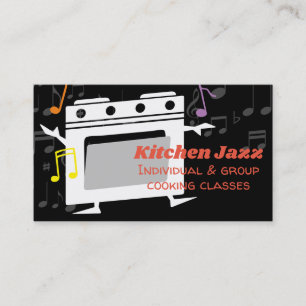 Dancing oven stove cooking class chef catering business card