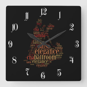 Dancing pair as words cloud design square wall clock