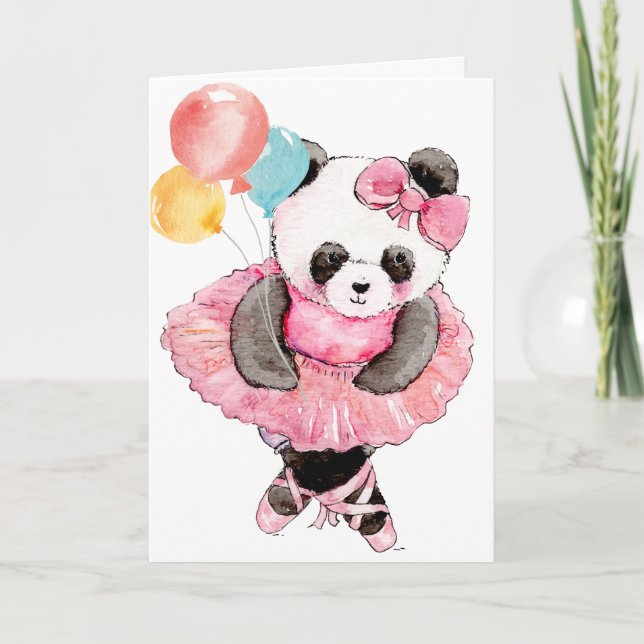 Dancing Panda Bear with Balloons Birthday Holiday Card (Front)