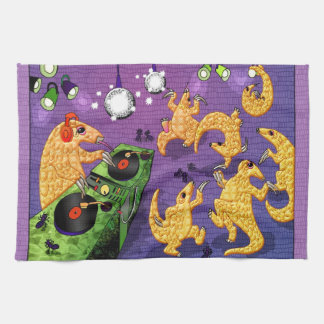 Dancing pangolins tea towel