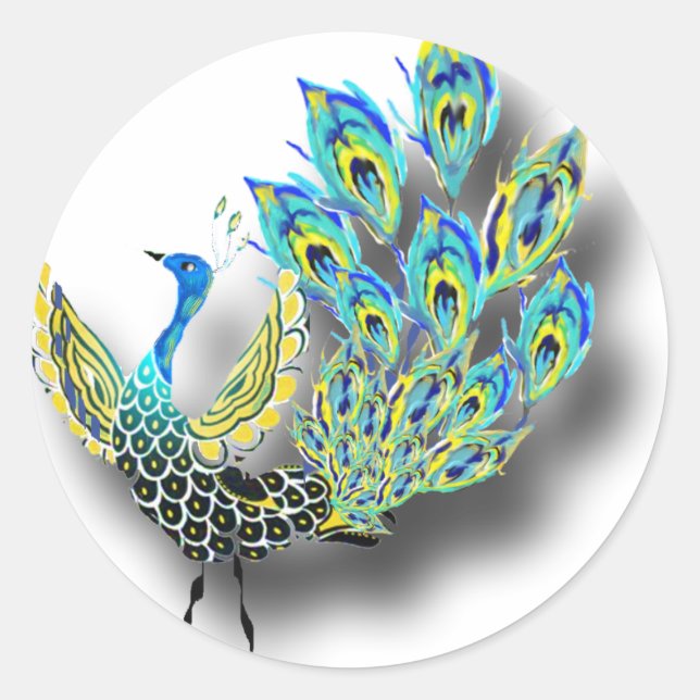 Dancing Peacock Classic Round Sticker (Front)